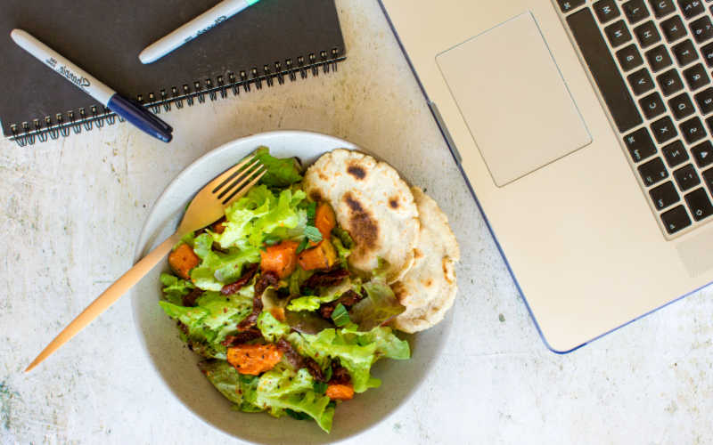 Flatbread next to the laptop